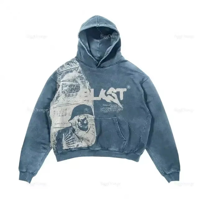Harajuku Thickened Letter Print Oversized Hoodie Y2K Goth Hoodies Women Streetwear Tops Sweatshirt Grunge Clothes Men Clothing