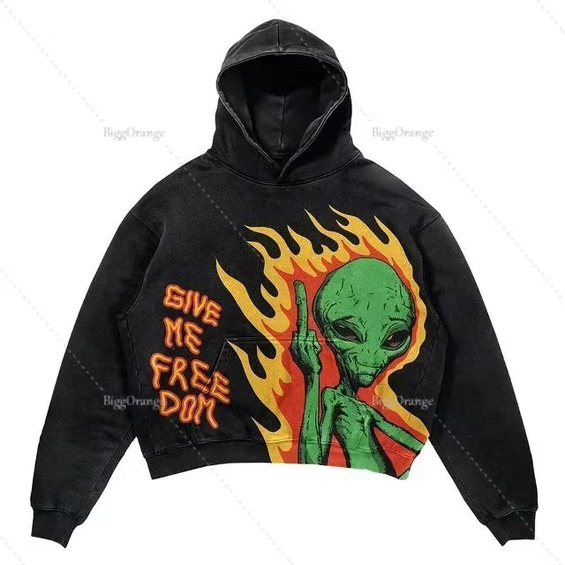 Harajuku Thickened Letter Print Oversized Hoodie Y2K Goth Hoodies Women Streetwear Tops Sweatshirt Grunge Clothes Men Clothing