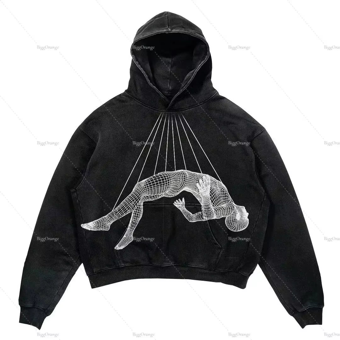 Harajuku Thickened Letter Print Oversized Hoodie Y2K Goth Hoodies Women Streetwear Tops Sweatshirt Grunge Clothes Men Clothing