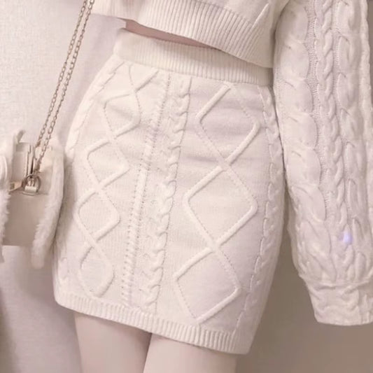 Japanese Fashion Suit Two Piece Set Women Ribbed Cropped Pullovers Bodycon Mini Skirt Ropa Mujer Knitted 2 Piece Set